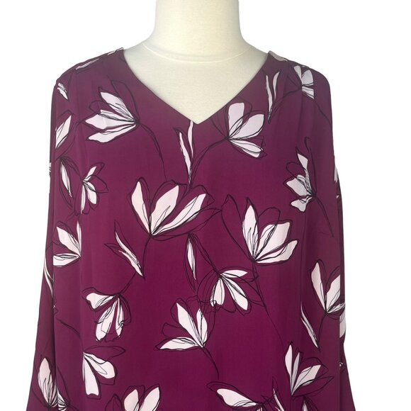 41 Hawthorn Womens Blouse Flare Sleeves Burgundy Floral Size 1X - Picture 3 of 9